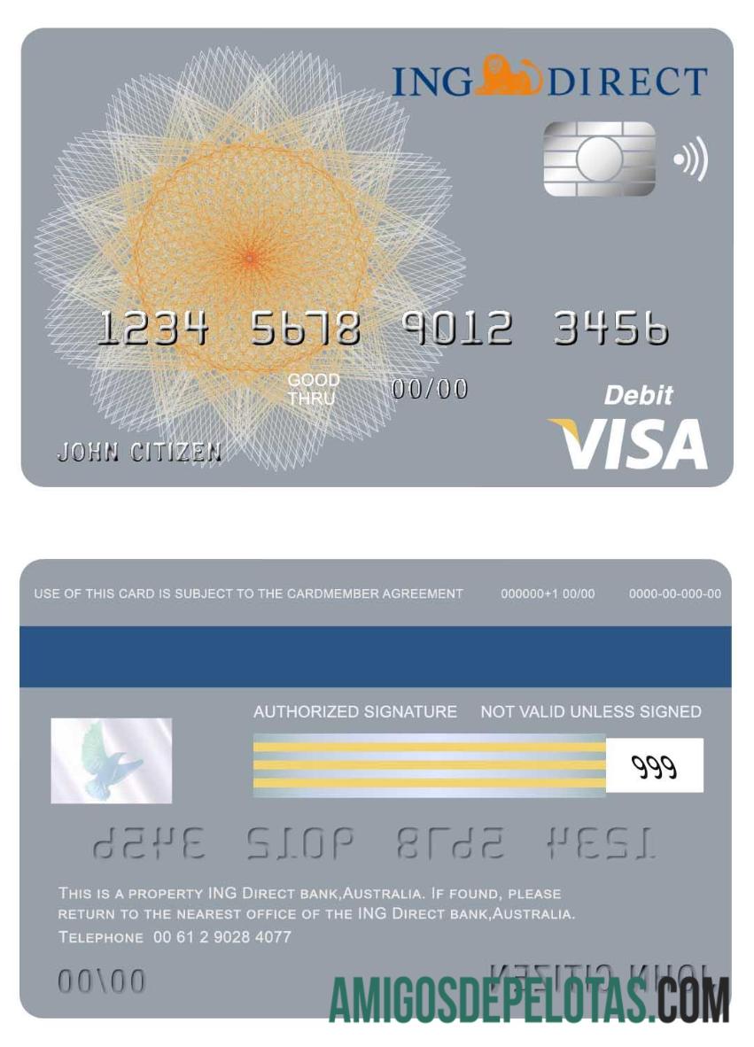 Cartão Visa ING Direct Bank da Austrália baixar para verificação